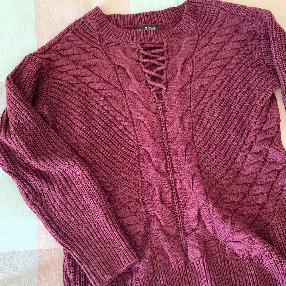 Burgundy Chunky Sweater w/ cut-out neck detailing